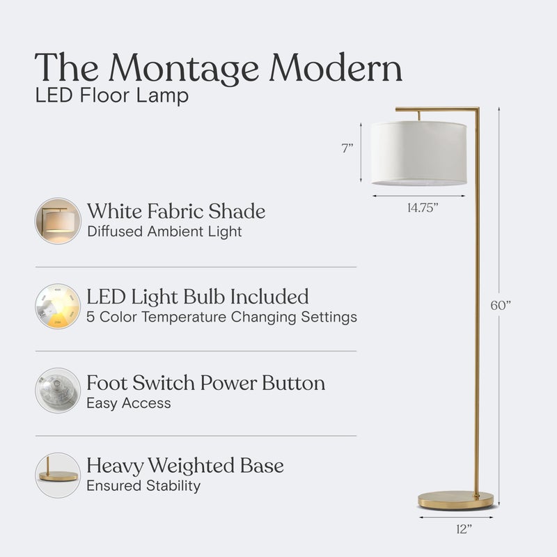 Brightech Montage Modern Floor lamp, LED Floor Lamp for Living Rooms & Offices - Tall Standing Lamp for Bedroom Reading - Corner Pole Lamp for Contemporary Home Decor - Gold, Antique Brass - Image 4
